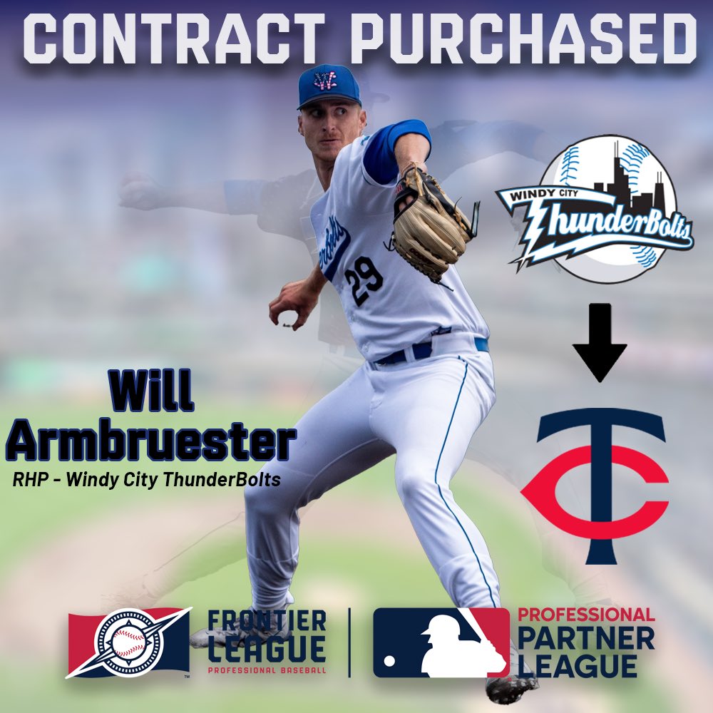 Frontier League (@flprobaseball) on Twitter photo 🎉 CONGRATULATIONS 🎉 to Will Armbruester on being picked up by the <a href="/Twins/">Minnesota Twins</a> !
Armbruester will reunite with his <a href="/WCThunderBolts/">Windy City ThunderBolts</a> teammate Ruddy Gomez in the Twins organization! 🎉 CONGRATULATIONS 🎉 to Will Armbruester on being picked up by the <a href="/Twins/">Minnesota Twins</a> !
Armbruester will reunite with his <a href="/WCThunderBolts/">Windy City ThunderBolts</a> teammate Ruddy Gomez in the Twins organization!