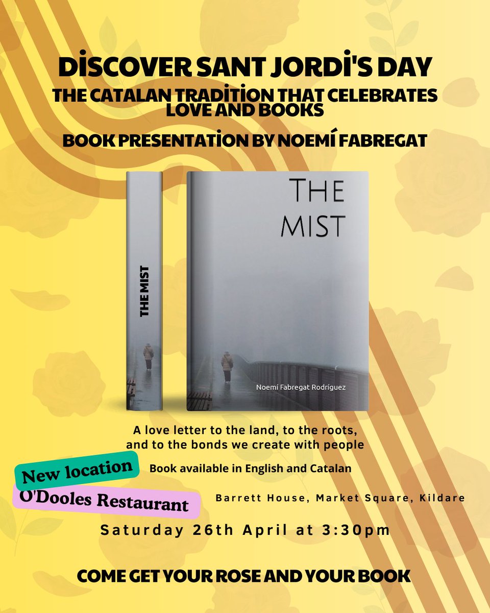 🚨NEW LOCATION 🚨 

🍀🌹🐉 [EN] Tomorrow you can celebrate Sant Jordi in Ireland. At the O'Dooles restaurant (Kildare), <a href="/n_fabregat/">Noemí</a> will present her book of poems (available in English and Catalan) and explain the Catalan tradition of "Sant Jordi". Are you going to miss it?