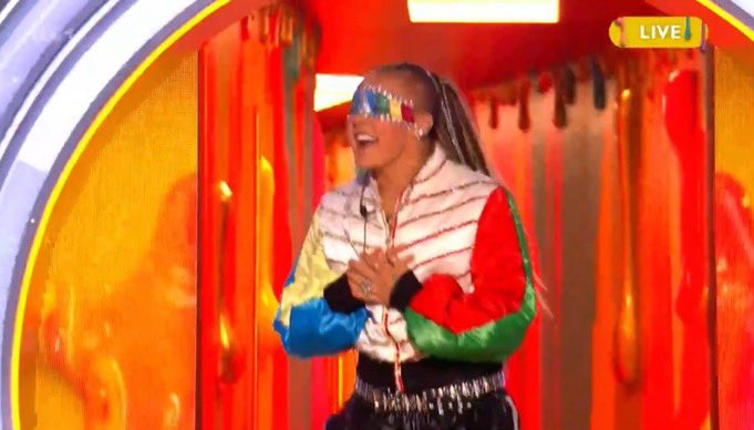 bfccourt's tweet photo. imagine if yous actually voted jojo to win her whole outfit and makeup would have been even more iconic, one sleeve representing Ukraine and the other representing Palestine while her make up represents the LGBTQ+ community, all on live tv, iconic #CBBUK https://t.co/Gidwwvjiaa