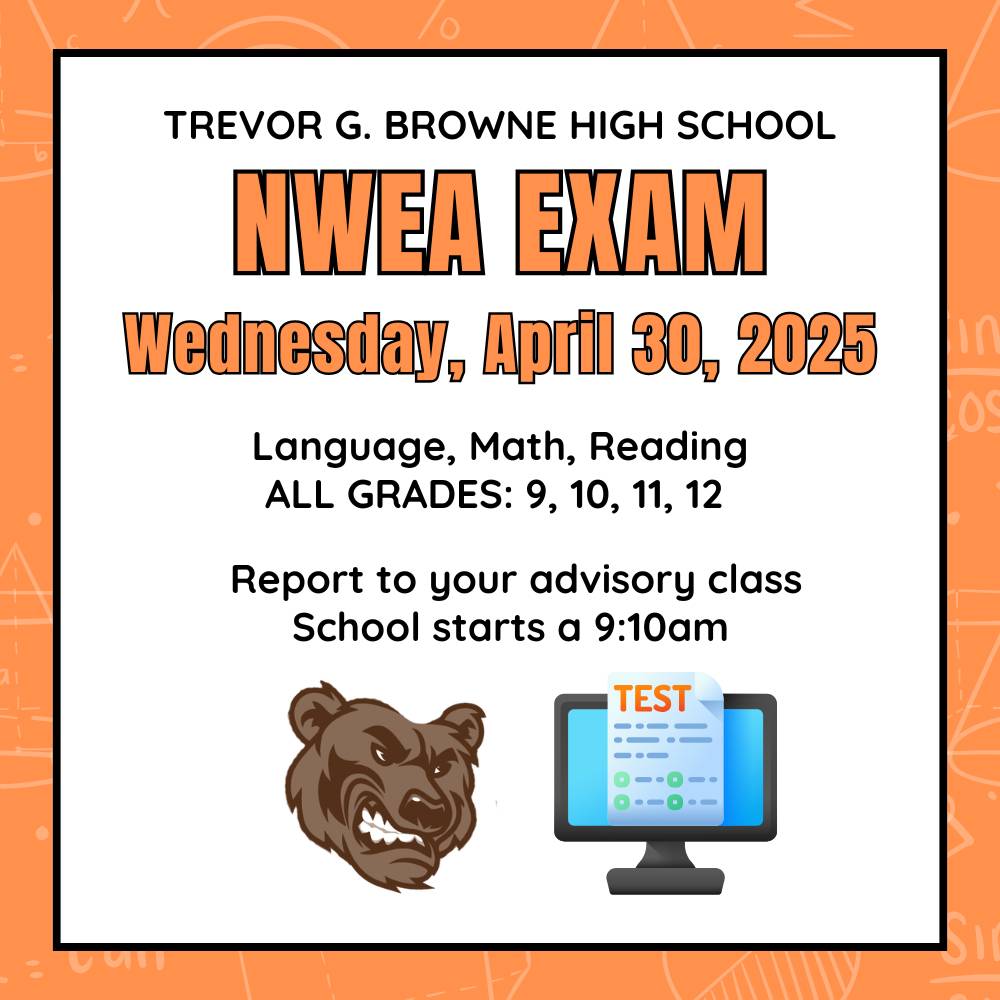 Attention all Bruins! We have NWEA testing happening soon! On Wednesday, April 30th all students need to report to school to show what you know on the NWEA test. See you there! #onceabruinalwaysabruin