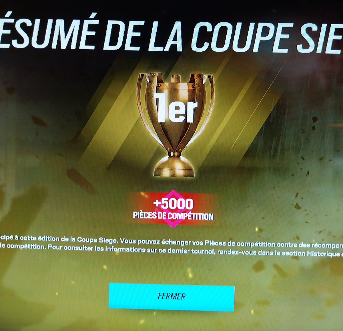 1x Siege Cup 🎖
Very big achievement as a new team against T36 player, we work so hard I think we can aim to ELC Minor 7th place, still a lot of work to do but my mates are so incredible <a href="/PacoR6S/">Tad 🇫🇷🇲🇦</a> <a href="/Wyriaxxxx/">Wyriaxxx 🇫🇷</a> <a href="/Zalr_/">ZRRRR</a> + El_Dakka our favorite platinium (futur goat(no))