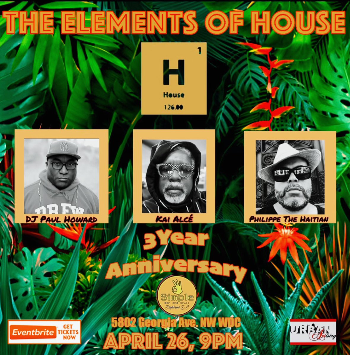 ‘Elements of House’ Dance party 3rd year anniversary @ your friendly neighborhood bar. 

Get your tickets: eventbrite.com/e/the-elements…
$15

#SimpleHomeOfTheArts - 5802 Georgia Ave NW

21 years or older to drink. 

#UptownDC #BrightwoodStrong  #SimpleHomeOfTheArts #washingtondcevents