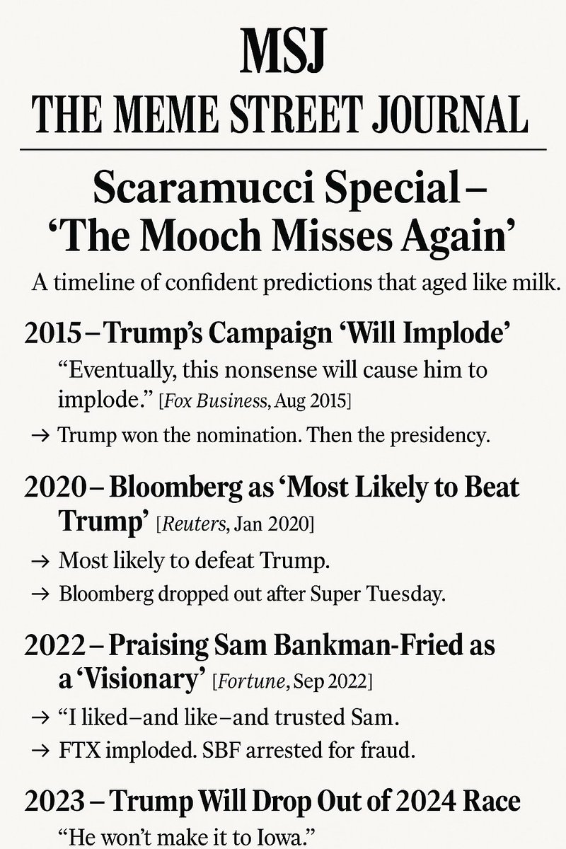 The Meme Street Journal (@memestjournal) on Twitter photo Hey <a href="/Scaramucci/">Anthony Scaramucci</a> you are not always correct buddy. Some examples in our "Mooch" special. Hey <a href="/Scaramucci/">Anthony Scaramucci</a> you are not always correct buddy. Some examples in our "Mooch" special.
