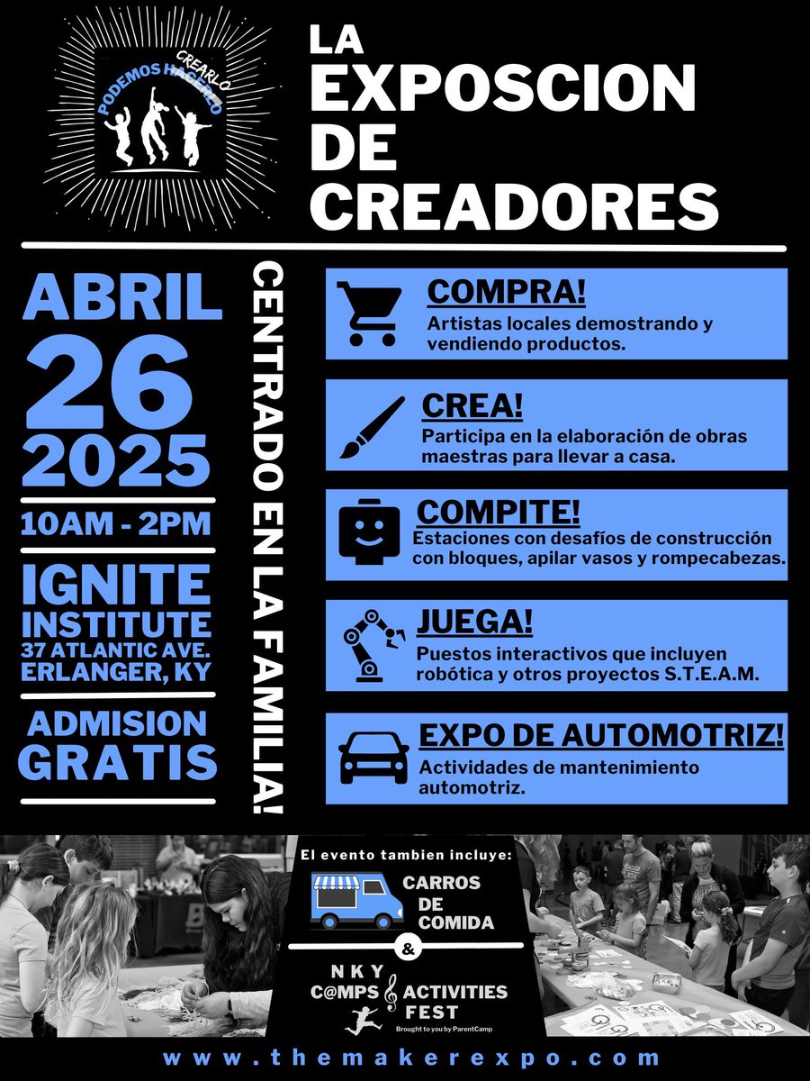 @BooneCoSchoolsKY families! 🎉 Don’t miss The Maker Expo this Saturday at Ignite Institute. Hands-on fun, free entry, and awesome food trucks! 🍗🧇🍧
 🗓️ April 26 | ⏰ 10–2 | 🎟️ FREE
 🔗 themakerexpo.com
 #BooneCountyKY #STEM #MakerExpo
