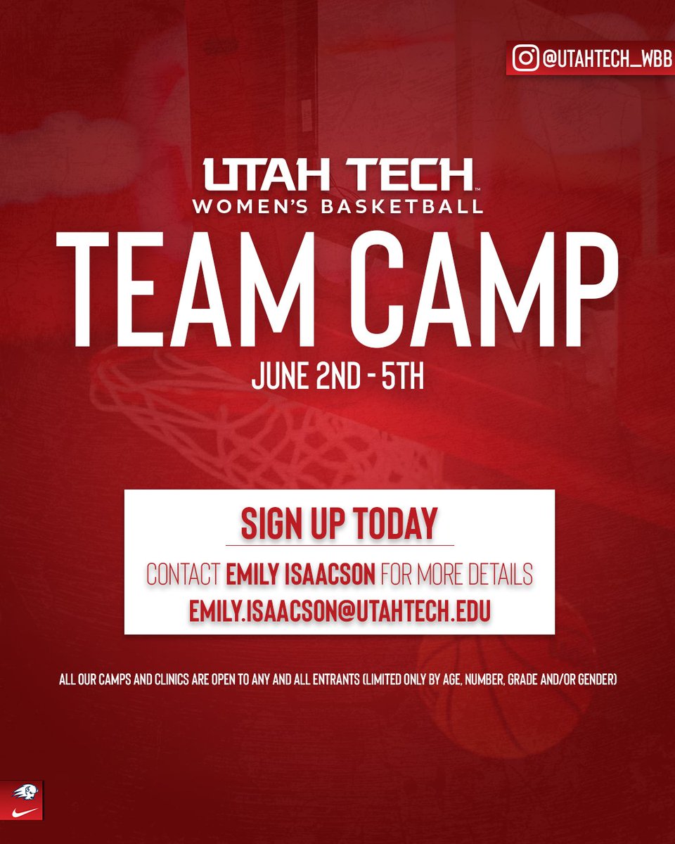 UtahTech_WBB's tweet image. 🏀 Save the Date for our 2025 Team Camp this June 2-5!!
Don’t miss the great opportunity - register today!
#UtahTechBlazers