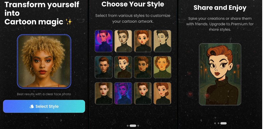 Cartoon Maker uygulamamıza büyük bir güncelleme getirdik.
Artık tek bir fotoğrafla kendinizi 30'dan fazla farklı çizim stilinde görebilirsiniz.