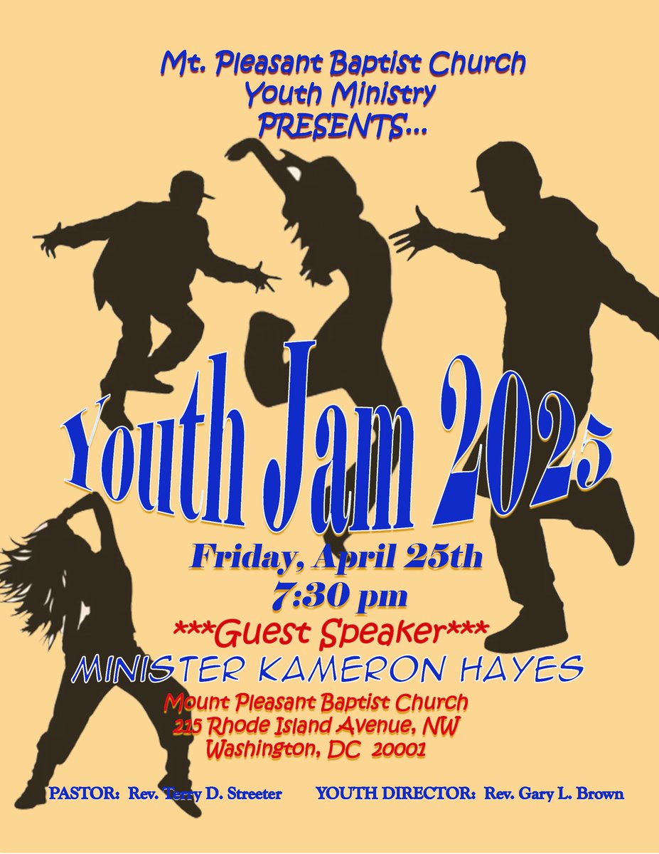 🔥TONIGHT CALLING ALL YOUTH🔥 Join us 7:30pm for our 2025 Youth Jam! They Not Like Us!

 Guest Preacher Min. Kameron Hayes 

215 Rhode Island Ave , NW Washington  
DC 20001

#youthjam
#mpbcdc
#kameronhayes