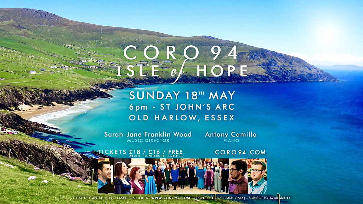 CORO 94 • ISLE OF HOPE
🌊⛰️☀️🎶✨

Join us for our Spring concert on Sunday 18th May ~ an evening of gorgeous, uplifting choral music inspired by the British Isles!

📅 18.5.2025  |  6pm
🏛️St John’s ARC, Old Harlow

🎟️ INFO / TICKETS:
coro94.com/isle_of_hope

#Coro94 #IsleOfHope
