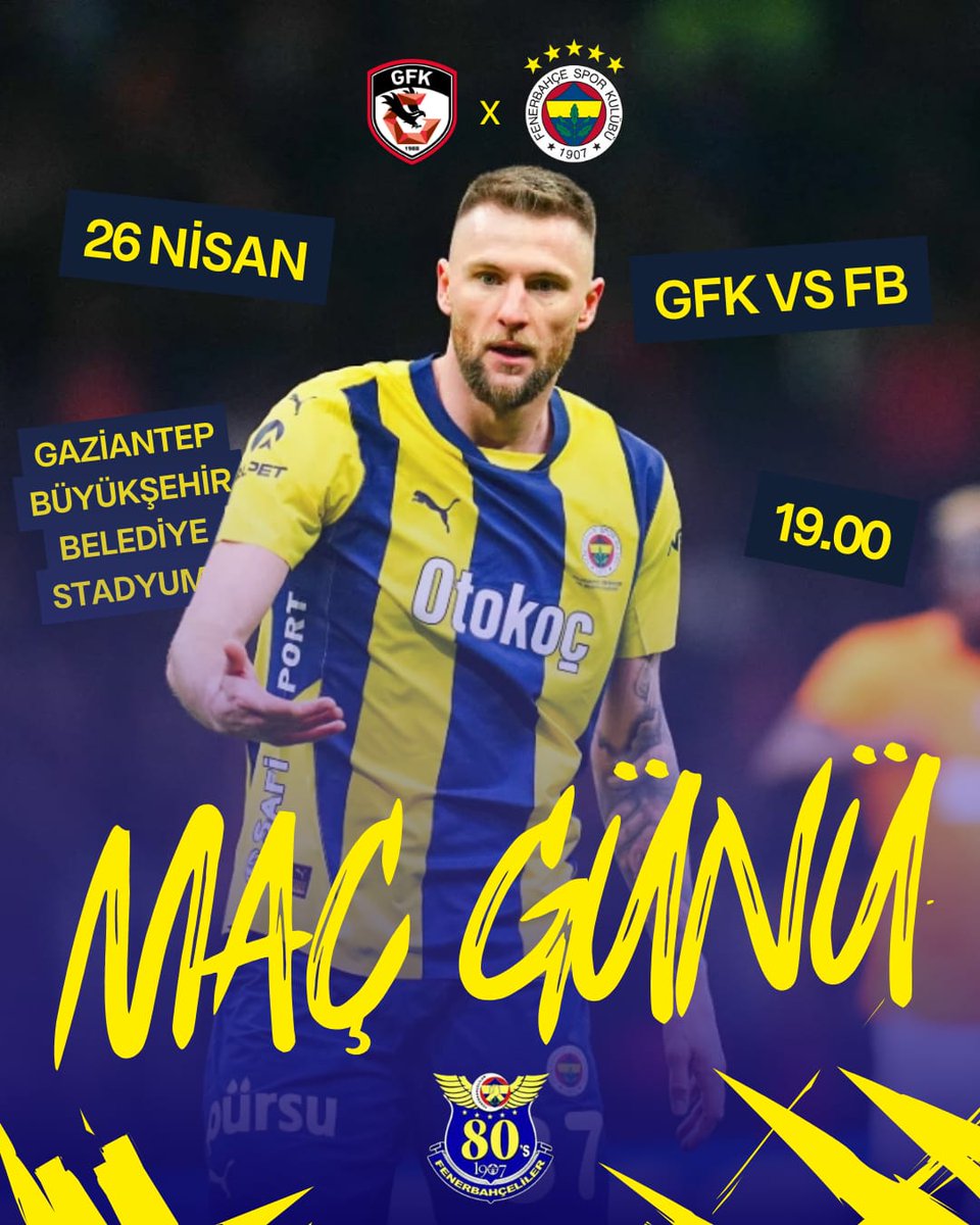🆚 Gaziantep FK 
🗓 26 Nisan Cumartesi   
🕖 19.00 
📍 Gaziantep Stadyumu 
📲 #GFKvFB
<a href="/80sRamazan/">Ramazan Çetinkaya..Fenerbahçeliler</a> <a href="/80s_Genctayfa/">80s_genctayfa</a> <a href="/Fenerbahce/">Fenerbahçe SK</a> 
#fenerinmaçıvar #Fenerbahçe