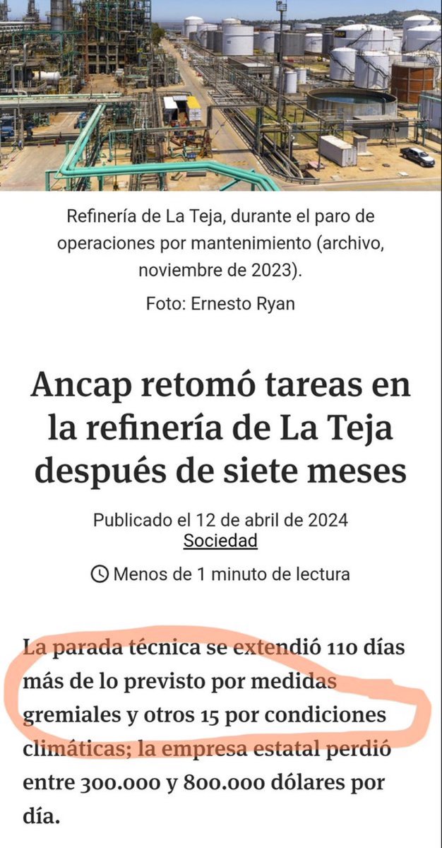 700 mil dólares por día costó la farra del Sindicato de Ancap . Sindicato de la orga frentista si los hay . 
Pero hablan de herencia maldita ...