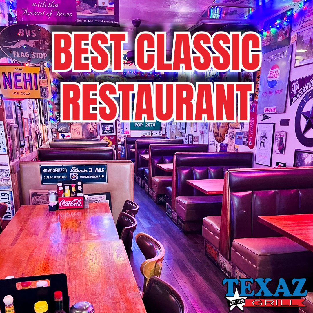 TEXAZGrill's tweet photo. Cast your vote for TEXAZ GRILL in the "Best Classic Arizona Restaurant," "Best Steakhouse," and "Best Comfort Food" categories. You can help us stand out and smoke the competition with just a few clicks. 

https://t.co/xaF7Loolze https://t.co/kh9r9vZ0G6