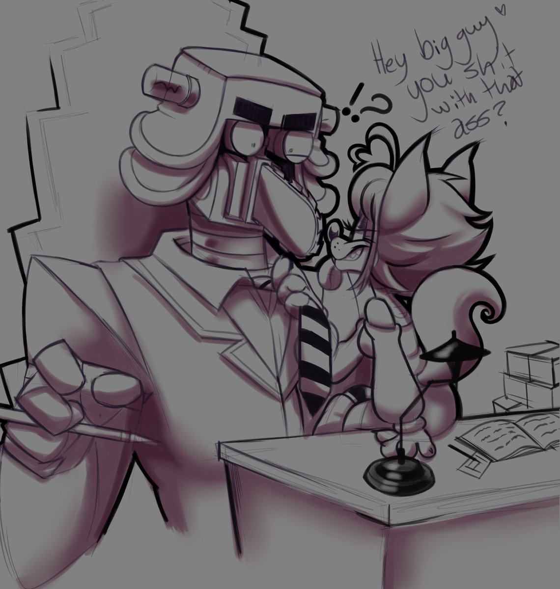 Bad sketch of me self-shipping with Chip Revvington (he thinks I'm annoying and unfunny).