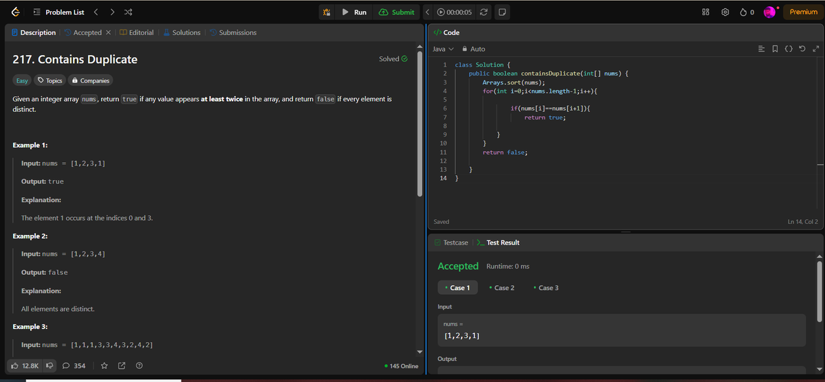 ratna_madhav's tweet photo. Day 22/100✨
Today I solved Contains Duplicate Problem on @LeetCode 
👉Approach: I sorted the array nums &amp; compared the 2 consecutive nums.

#100DaysOfCode #DSA #LeetCode #programming #Algorithms #coding #CodingChalleng #letsconnect https://t.co/wl7w2NkUkb