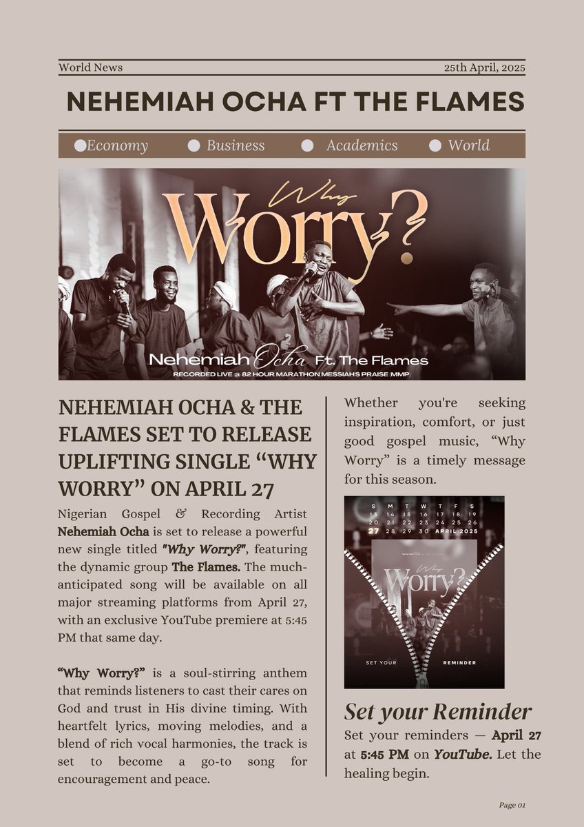 nehemiahocha's tweet photo. *BREAKING NEWS!!!* 

It's less than 48 hours from now! 🤭💫

#WhyWorry?
#NehemjahOchaandTheFlames
#ChristianMusic
#April27 https://t.co/CPJTlMr0Ql