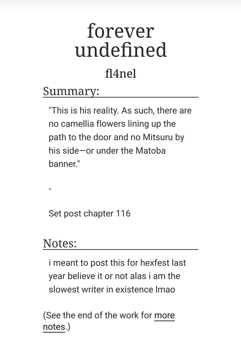 ve1ours_'s tweet photo. Forever undefined

A matonato/horrible exorcists fic set post chapter 116, rated T, 3.7k

Link below!!

#natsuyuu https://t.co/gshbKCjxIG