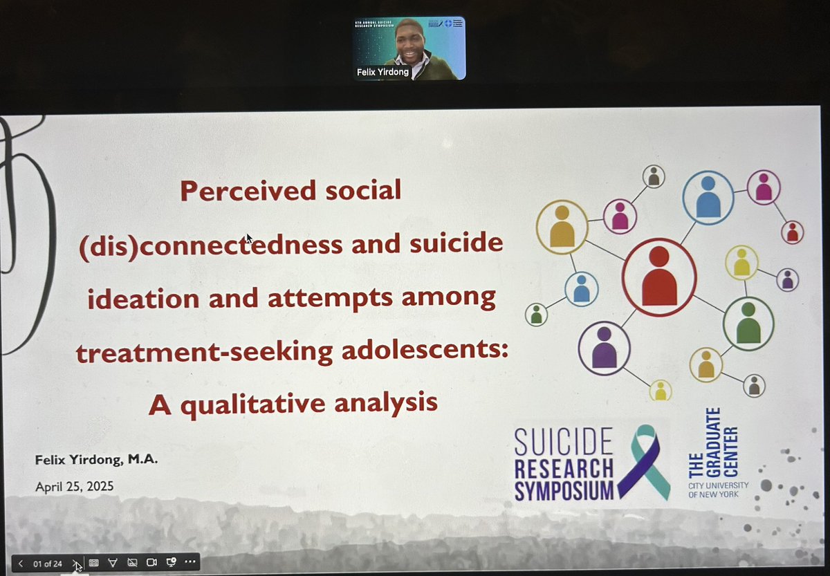 Great presentations at the Suicide Research Symposium by <a href="/HPCSCUNY/">HPCS</a> doctoral students and <a href="/Hunter_College/">Hunter College</a> lab members <a href="/_SarahRSullivan/">Sarah Sullivan</a> &amp; <a href="/FYirdong/">Felix Yirdong</a> as part of a symposium chaired by <a href="/emma_ilyaz/">Emma Ilyaz</a> on interpersonal &amp; minority experiences in suicide research.