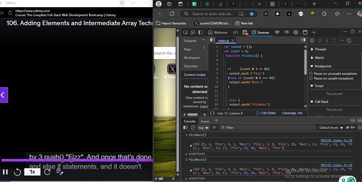TheAnte2's tweet image. Day 6 of #20DaysOfJavaScript
✅Adding elements and intermediate array techniques
✅Worked on the FizzBuzz numbers task
✅Learnt how to use arrays and conditionals to structure a sequence.
✅Proper use of IF/ELSE statements
