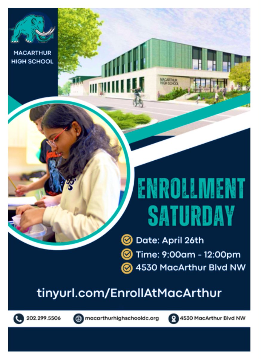 Tomorrow’s the day!

Join us for Enrollment Saturday at MacArthur HS! Come meet our amazing staff, tour the building, ask questions, and discover all the exciting new opportunities we’re bringing to our scholars. Doors open at 10 AM — don’t miss it!