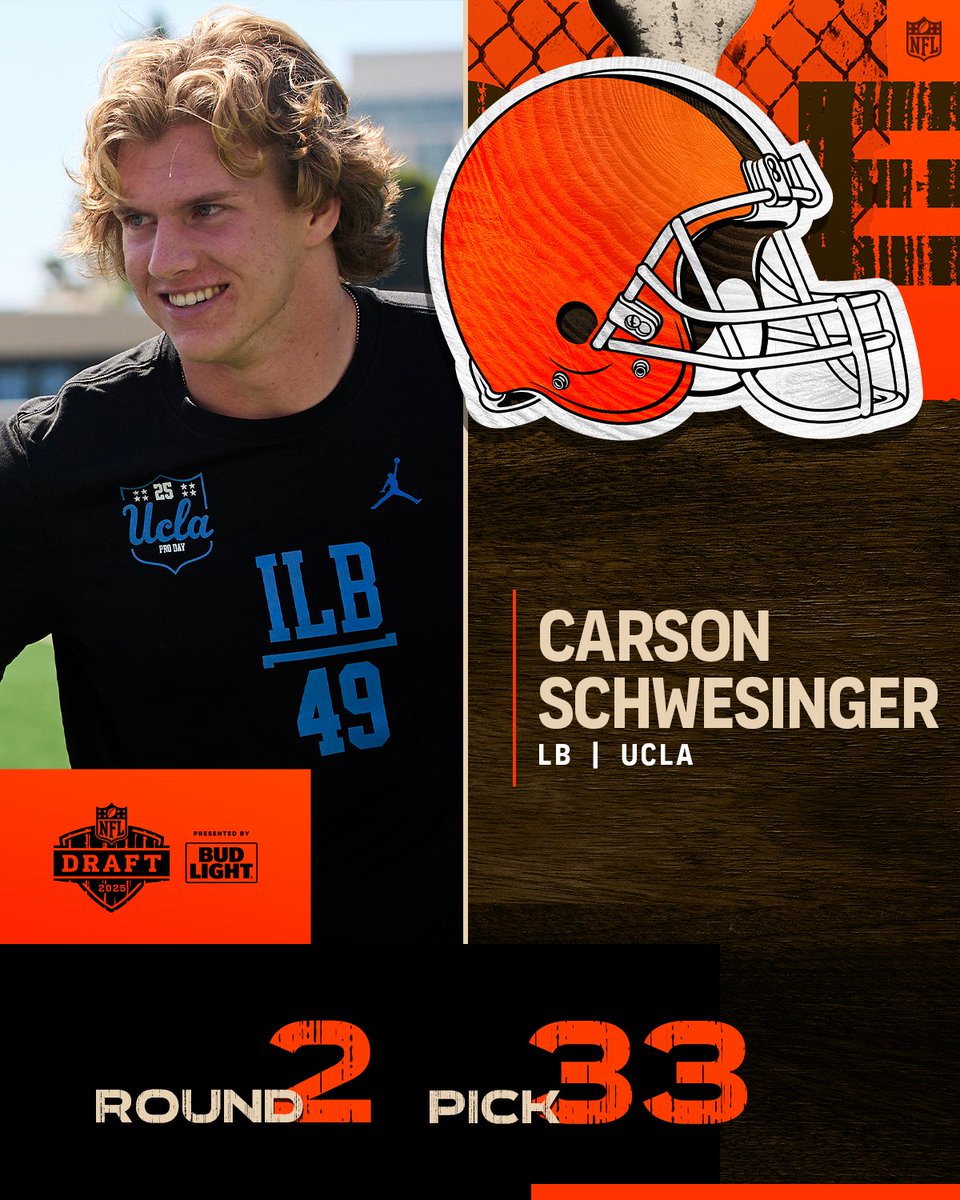 With the No. 33 overall pick in the 2025 <a href="/NFLDraft/">NFL Draft</a>, the <a href="/Browns/">Cleveland Browns</a> select Carson Schwesinger. 

📺: #NFLDraft on NFLN/ESPN/ABC
📱: Stream on <a href="/NFLPlus/">NFL+</a>