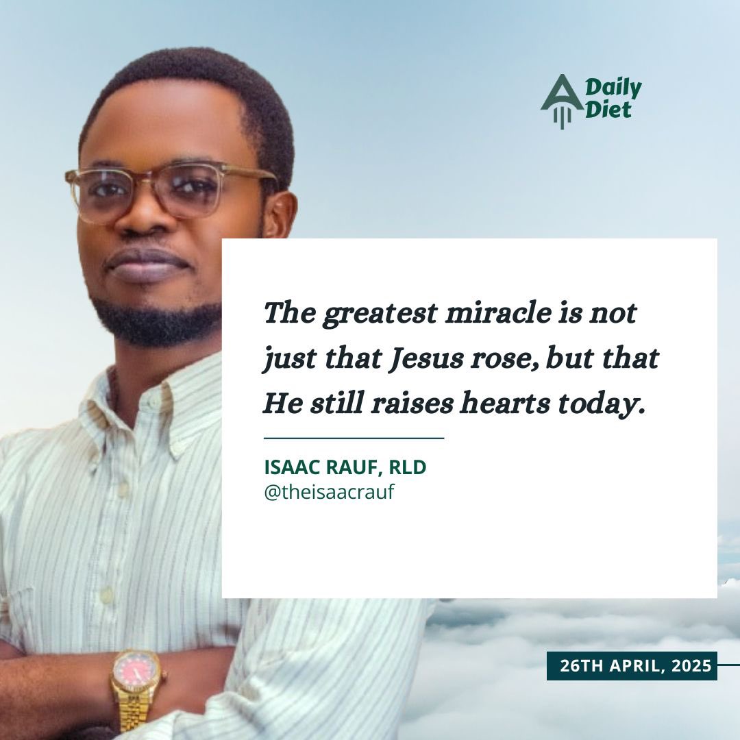 eChurchHQ's tweet photo. Daily Diet || Isaac Rauf, RLD || 26:04:2025

The empty tomb wasn’t the end—it was the beginning of countless resurrections. The greatest miracle is not only that Jesus rose, but that He continues to raise broken hearts, weary souls, and lost hope every single day.

#DailyDiet https://t.co/1B1WHMe14d