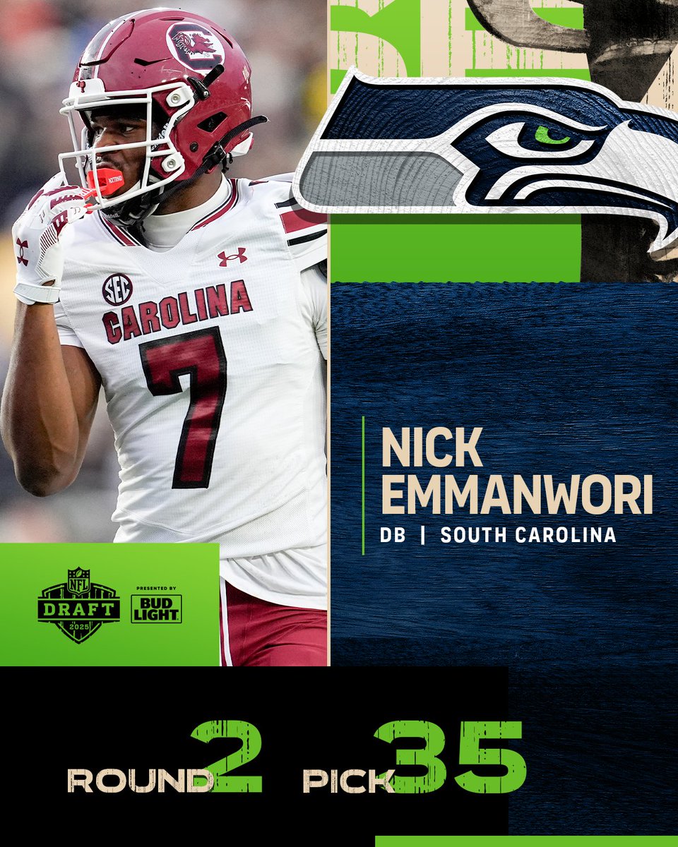 NFL Draft (@nfldraft) on Twitter photo Round 2, No. 35 overall: <a href="/Seahawks/">Seattle Seahawks</a> select <a href="/GamecockFB/">Gamecock Football</a> S Nick Emmanwori! #NFLDraft
nfl.com/draft/tracker/… Round 2, No. 35 overall: <a href="/Seahawks/">Seattle Seahawks</a> select <a href="/GamecockFB/">Gamecock Football</a> S Nick Emmanwori! #NFLDraft
nfl.com/draft/tracker/…