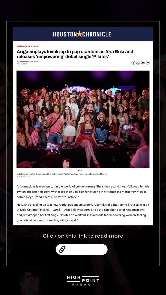 highpoint_agcy's tweet photo. “A sprinkle of glitter, some Bratz style, a bit of Doja Cat and Tinashe — poof! — #AriaBela was born” 

✨@arigameplays for @HoustonChron 

👉🏼 https://t.co/V4g1eZPJaZ

#Arigameplays #Ariatopia #Pilates #highpointagency https://t.co/2T2PY7JDht