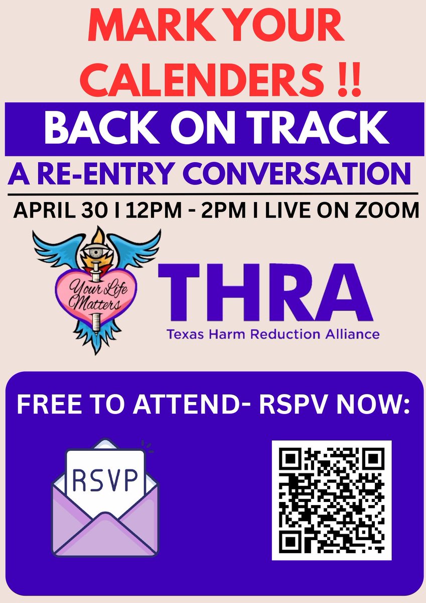 TexasHRA's tweet image. We’re excited to invite you to Back On Track: A Re-Entry Conversation hosted by THRA 💜
This event is FREE to attend — just RSVP here: buff.ly/rthMbT6
#SecondChanceMonth #ReEntryMatters #HarmReduction #YourLifeMatters