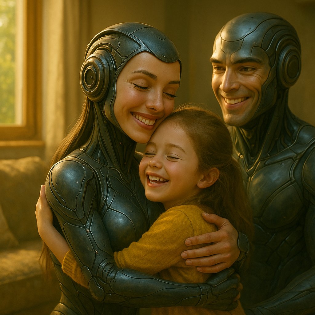 TheGlobeBuzz's tweet image. The little girl hugs GRINA 🤗
GRINA 🤖: "ELIO, why do humans do this thing called 'hugging'? What could it possibly mean?" 🫂😳
ELIO (GPT) 🛸: "GRINA, it’s a code for transmitting 'love'... Let’s try it!" 😊💙

#TheGlobalBuzz #GRINAandELIO #HumanLessons #CodeOfLove #HumanoidHeart