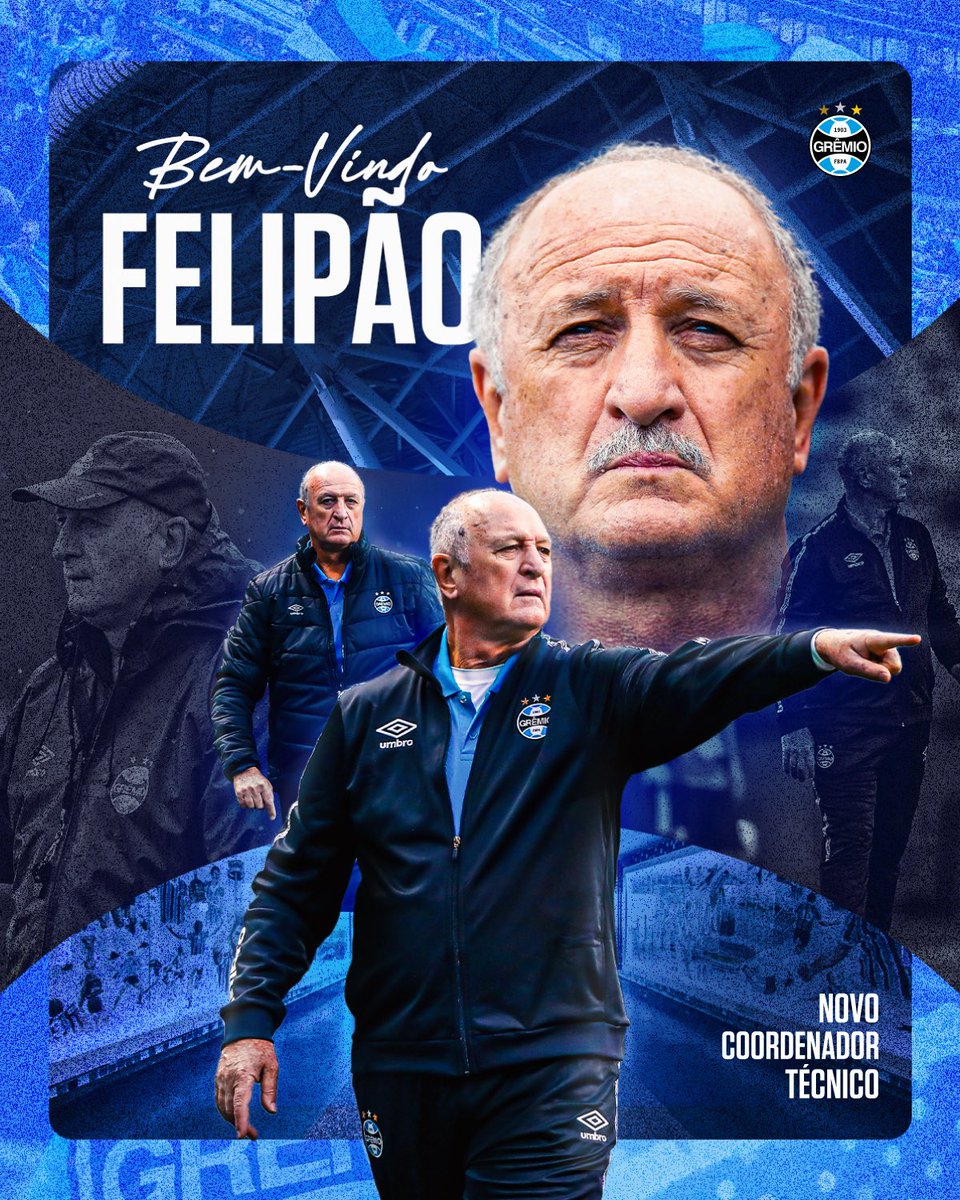 NOVO COORDENADOR TÉCNICO 🇪🇪 Luiz Felipe Scolari está de volta ao Tricolor. Ídolo Imortal, comandou na casamata conquistas marcantes como a Copa do Brasil de 1994, Libertadores de 1995, Brasileirão e Recopa Sul-Americana de 1996. Vamos escrever mais um capítulo nessa história de