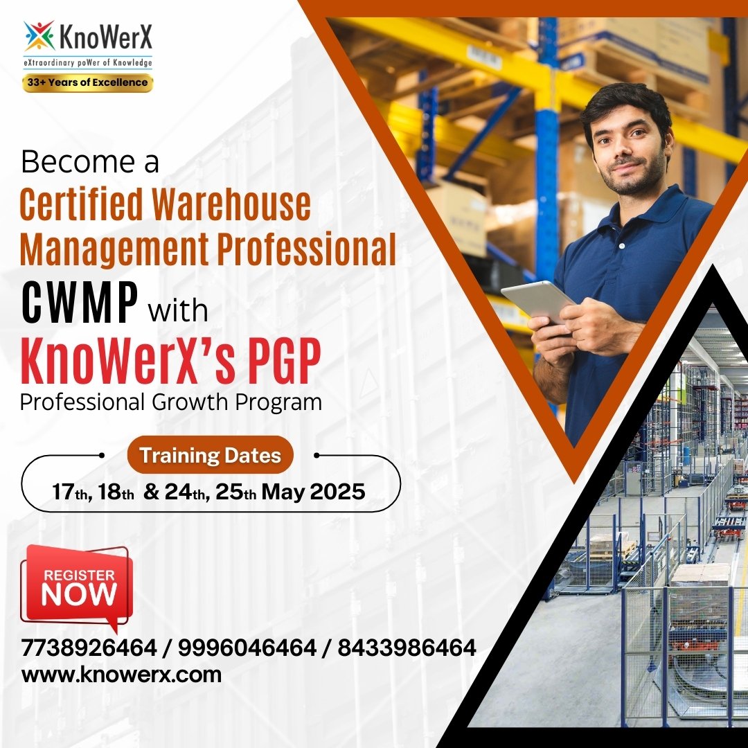 KnoWerX's tweet photo. Become a Certified #WarehouseManagement Professional (#CWMP) with #KnoWerX #ProfessionalGrowthProgram (PGP).
Training Dates: 17th, 18th & 24th, 25th May 2025
๐ Register here, https://t.co/2I0lbi3jrK
๐ Contact us: +91 7738926464 | +91 9996046464
Mail us at tcd@knowerx.com https://t.co/9Z4cLzmo5y