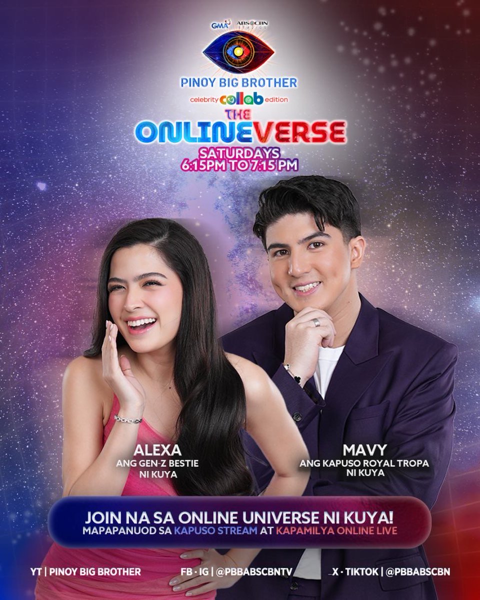 Over nanaman sa chikahan kasama ang Gen Z Bestie ni Kuya na si Alexa at ang Kapuso Royal Tropa ni Kuya na si Mavy! 🤩🫵🏻

Dapat di ka ma-FOMO! 😎👌🏻 don’t miss out sa mga ganaps sa Bahay ni Kuya this week. 🏠

Kitakits, Team Online! 🔥

📆 Saturdays | 6:15PM
📺 Kapuso Stream &amp;