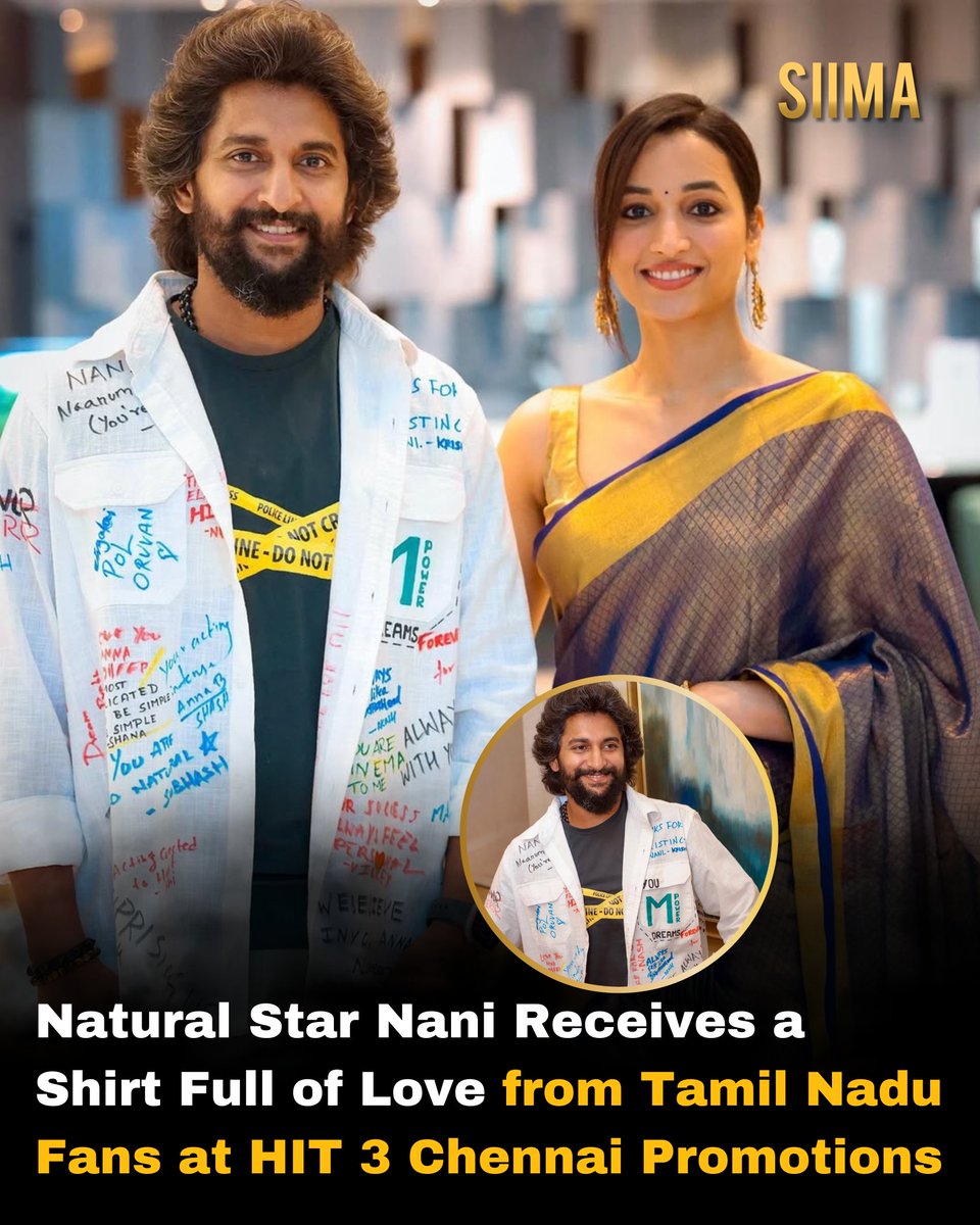 siima's tweet photo. Every signature tells a story, every word holds love ❤️ A special gift from Tamil Nadu fans to Natural Star Nani during #HIT3 promotions in Chennai. Truly, cinema connects hearts!”
@NameisNani
#NaturalStarNani #HIT3Promotions #TamilNaduLove #FanMoment #CinemaConnects #NaniInChennai #UnanimousCinema #FanLove #TollywoodMeetsKollywood #siima