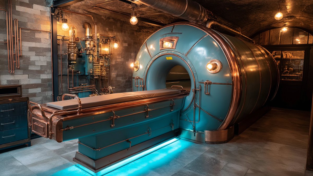 Midjourney V7 is better at some things and worse at others. One thing it's really good at is making kick ass MRI machines, fit to my whimsical thoughts.