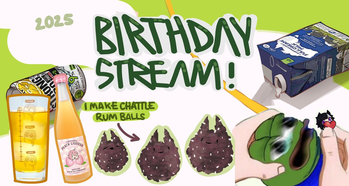 OyatsuChanVT's tweet photo. It's my Birthday yippppeeee 🐮

1 hour till the start of the subbathon moo!!! I'm making chat rum balls and cheersing to another year 🍻 https://t.co/JXgO68MYC9