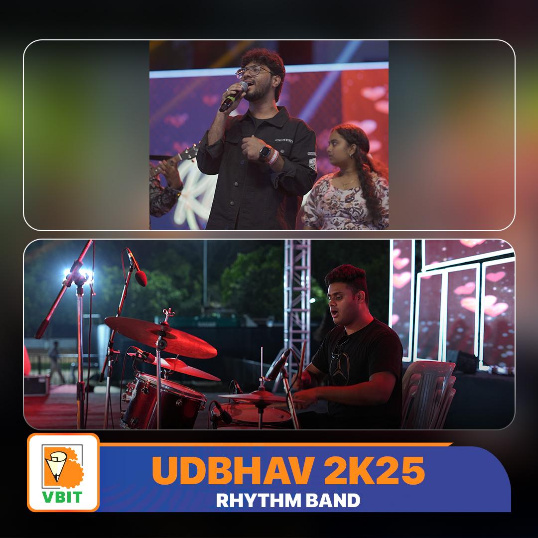 VBITHYD's tweet photo. 🥁UDBHAV 2K25 | RHYTHM BAND LIVE!🎶
The stage came alive on 4th April 2025 as the RHYTHM BAND delivered an electrifying performance at UDBHAV 2K25!🎸🎤🔥
#UDBHAV2K25 #RhythmBand #LivePerformance #MusicalVibes #CampusConcert #VBITMoments #FeelTheBeat #IIC #MoE #RhythmBandLive https://t.co/ahwPTzY8jr