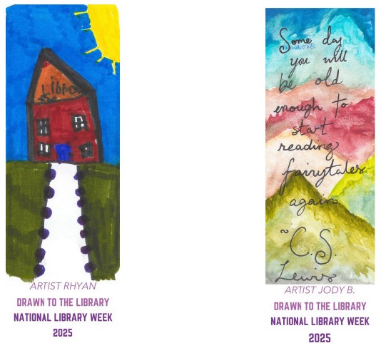 ORCityLibrary's tweet image. Winners, as voted by staff, of our National Library Week Bookmark Contest! Thank you to the 77 artists who submitted a bookmark!

 #NationalLibraryWeek #BookmarkContest #LibraryArt