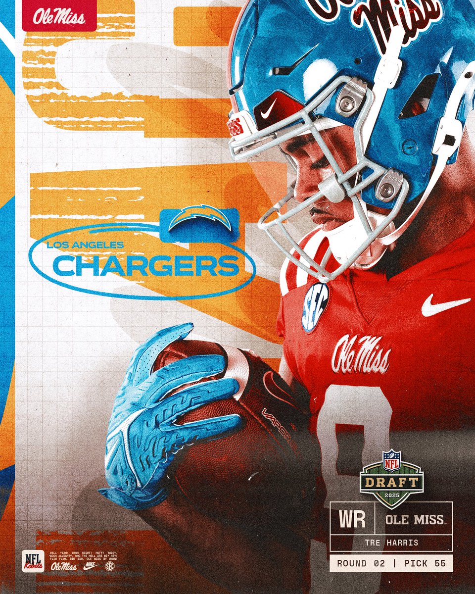 Ole Miss Football (@olemissfb) on Twitter photo The 'Sip ➡️ LA
Tre Harris is heading to the <a href="/chargers/">Los Angeles Chargers</a>‼️
Round 02 | Pick 55
#HottyToddy x #BoltUp The 'Sip ➡️ LA
Tre Harris is heading to the <a href="/chargers/">Los Angeles Chargers</a>‼️
Round 02 | Pick 55
#HottyToddy x #BoltUp