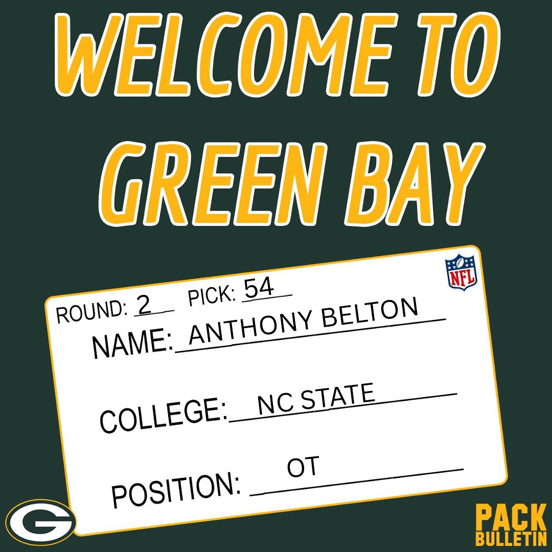 PackBulletin's tweet photo. The #GreenBayPackers select OT Anthony Belton from NC State. #NFLDraft #NFL #PackersNews #Packers #GoPackGo https://t.co/9plFbPKBLO