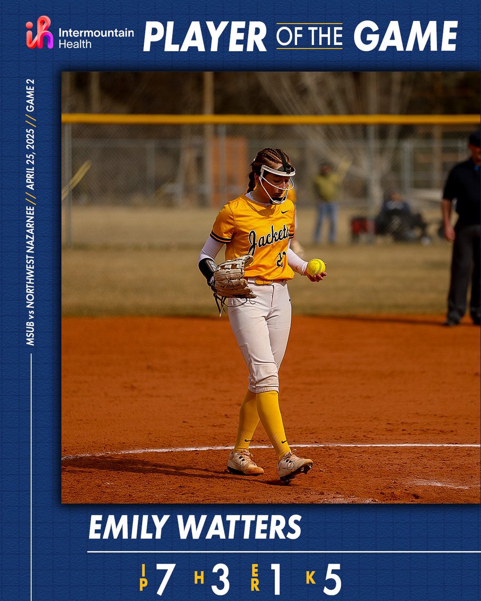MSUBSoftball's tweet photo. VICTORY IN GAME TWO✌️

MSUB keeps it’s postseason hopes alive after quieting Northwest Nazarene’s bats in game two to take the win

Jazlyn Kalehuawehe and Emily Watters receive Player of the Game honors from the day’s doubleheader 

#MSUBSports | #MSUBSB https://t.co/Lz3onOHe8e