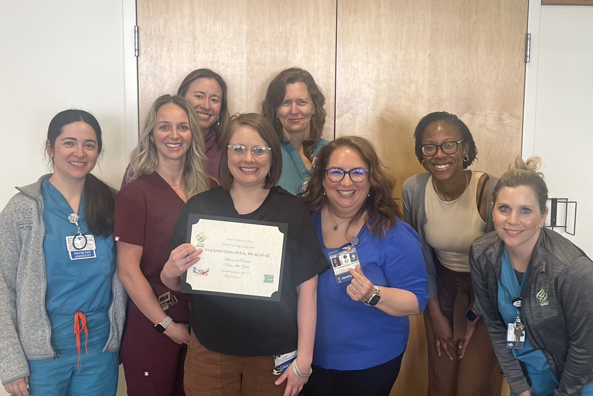 PccmWomen's tweet photo. At #OHSUPACCMGrandRounds recognizing Erica Smith-Cohen who received OHSU’s Nurse Practitioner of the Year award for her outstanding work as a clinician and educator!  Congratulations, Erica! Well deserved—we are thankful to have you as part of our MICU team! https://t.co/SG6tmPuRzA