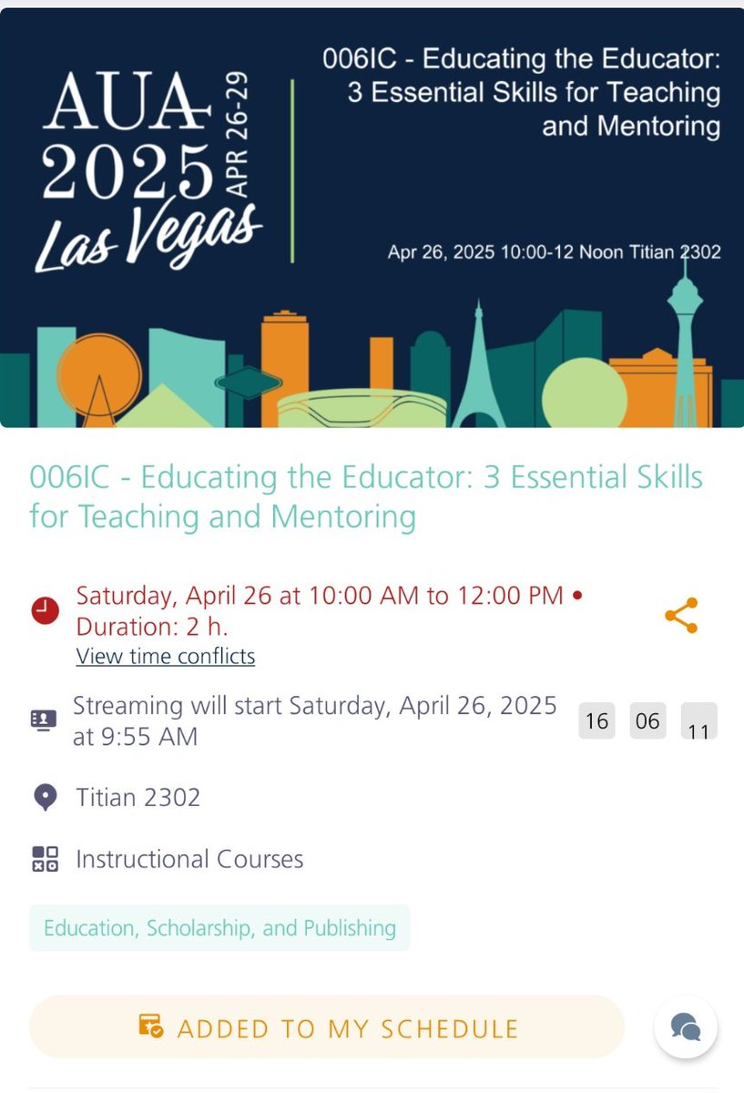 Lindsay Hampson (@lindsayahampson) on Twitter photo So excited for <a href="/AmerUrological/">Amer. Urol. Assn.</a> course sponsored by <a href="/UroAcademic/">Society of Academic Urologists</a> happening Saturday at 10 am on Educating the Educators!
Download the AUA2025 app and find us here:
aua2021.app.swapcard.com/event/2025-ann…
You can even join from home via livestream!
<a href="/GMBadalato/">Gina M. Badalato</a> <a href="/khkraft/">Kate Kraft</a> <a href="/TashaPosidPhD/">Tasha Posid, PhD</a> <a href="/CoYoUroMD/">Courtney Yong MD</a> So excited for <a href="/AmerUrological/">Amer. Urol. Assn.</a> course sponsored by <a href="/UroAcademic/">Society of Academic Urologists</a> happening Saturday at 10 am on Educating the Educators!
Download the AUA2025 app and find us here:
aua2021.app.swapcard.com/event/2025-ann…
You can even join from home via livestream!
<a href="/GMBadalato/">Gina M. Badalato</a> <a href="/khkraft/">Kate Kraft</a> <a href="/TashaPosidPhD/">Tasha Posid, PhD</a> <a href="/CoYoUroMD/">Courtney Yong MD</a>
