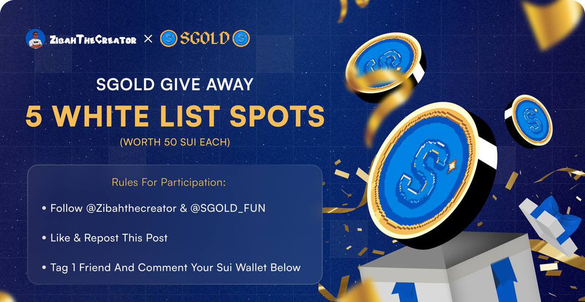 ZibahTheCreator's tweet photo. SGOLD WL GIVEAWAY ❗️

▫️5 WL spots are up for grabs. Here’s what you have to do:

🔺Follow @ZibahTheCreator and @SGOLD_FUN 
🔺Like and repost 
🔺Tag 1 friend and comment your Slush address below 👇 

⏳Deadline: 11PM UTC today (26/04).

(Check the image for more details)