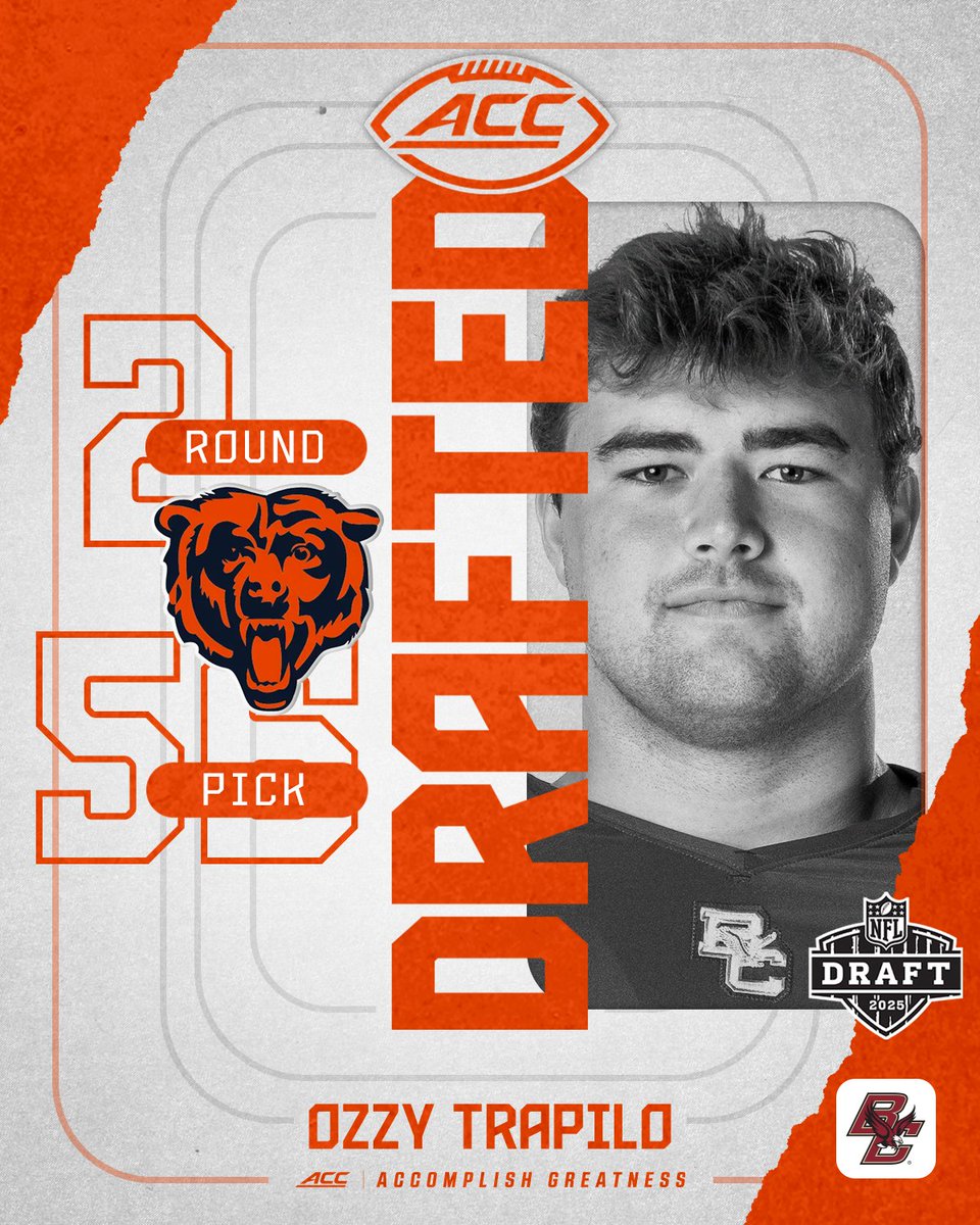 ACC Football (@accfootball) on Twitter photo 𝗗𝗥𝗔𝗙𝗧𝗘𝗗 🚨
With the No. 56 overall pick in the #NFLDraft, the <a href="/ChicagoBears/">Chicago Bears</a> select Ozzy Trapilo. 𝗗𝗥𝗔𝗙𝗧𝗘𝗗 🚨
With the No. 56 overall pick in the #NFLDraft, the <a href="/ChicagoBears/">Chicago Bears</a> select Ozzy Trapilo.