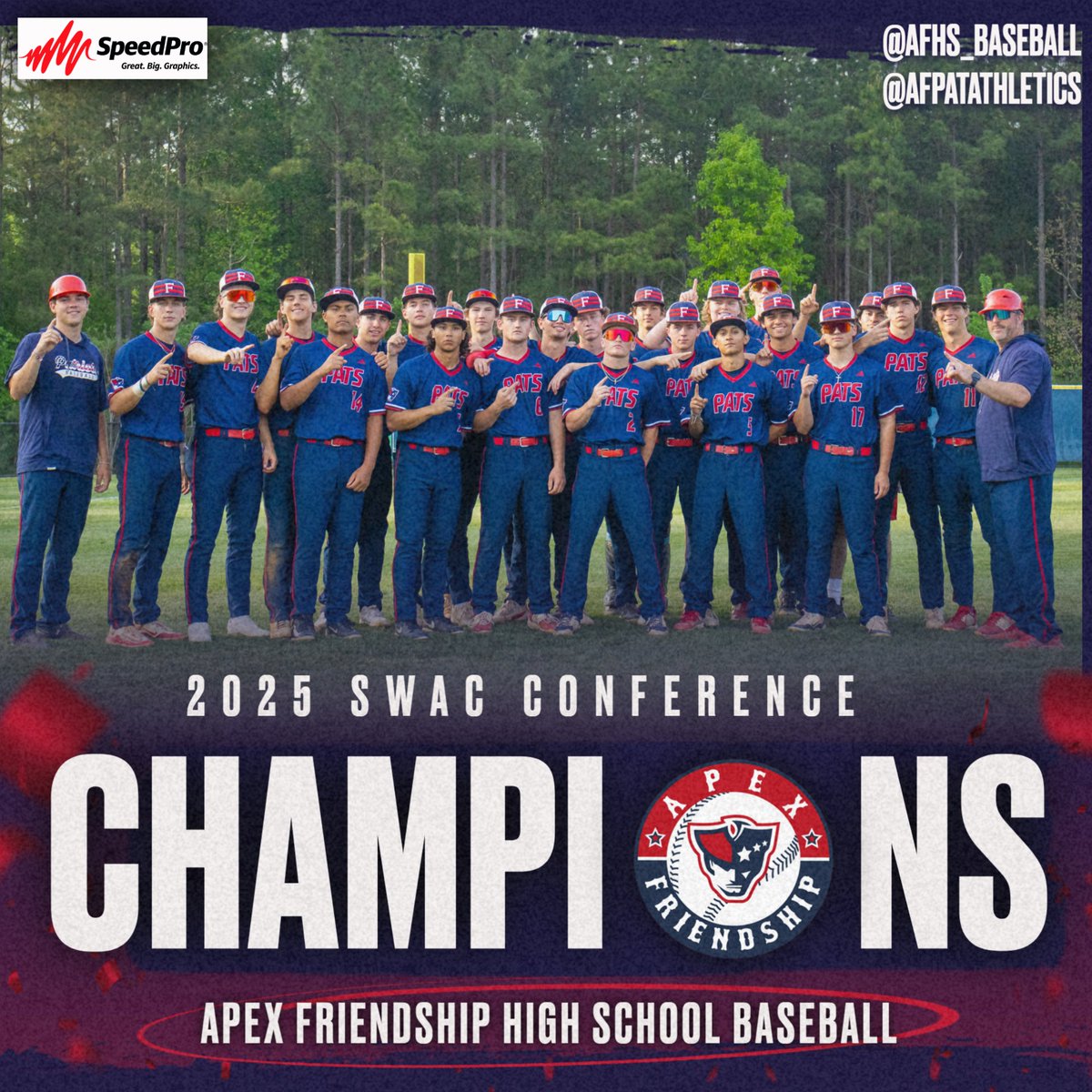 Apex Friendship High School Athletics (@afpatathletics) on Twitter photo π¨ History made! π¨ With tonight's WIN <a href="/AFHS_Baseball/">Patriots Baseball</a> βΎοΈ finishes as your 2025 SWAC Conference Champions!!! π This is the 1st time in school history!!! Conference tournament starts Monday. Details to follow. #PatFam #RepAFHS π¨ History made! π¨ With tonight's WIN <a href="/AFHS_Baseball/">Patriots Baseball</a> βΎοΈ finishes as your 2025 SWAC Conference Champions!!! π This is the 1st time in school history!!! Conference tournament starts Monday. Details to follow. #PatFam #RepAFHS