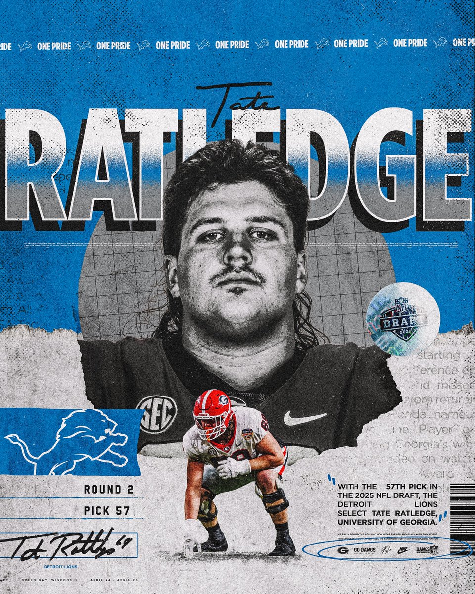 Big DAWG to the Motor City!

<a href="/tateratledge22/">Tate Ratledge</a> is a Lion 🦁

#GoDawgs | #NFLDraft