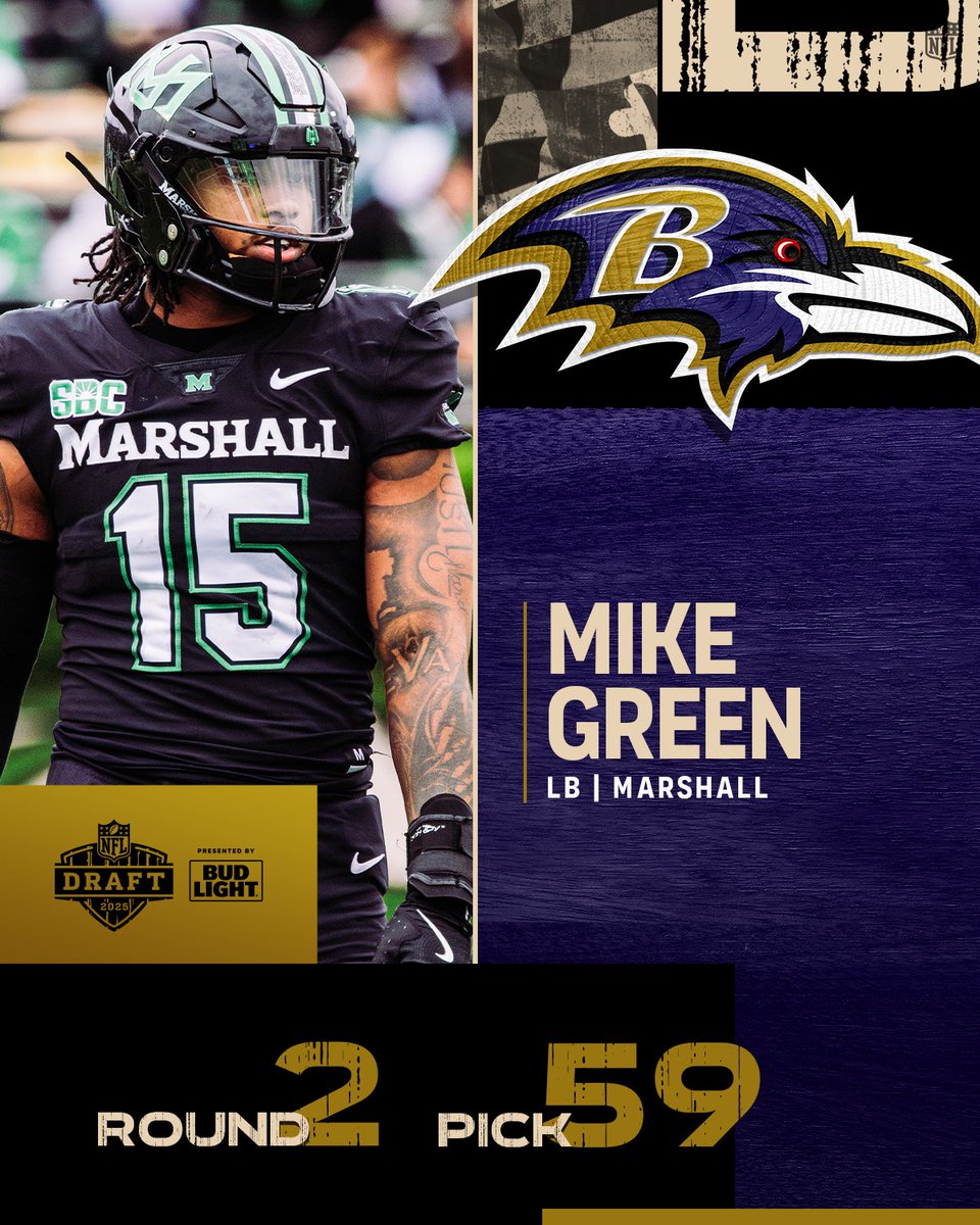 With the No. 59 overall pick in the 2025 <a href="/NFLDraft/">NFL Draft</a>, the <a href="/Ravens/">Baltimore Ravens</a> select Mike Green.

📺: #NFLDraft on NFLN/ESPN/ABC
📱: Stream on <a href="/NFLPlus/">NFL+</a>