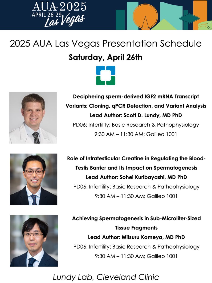 Scott Lundy MD PhD HCLD (@scottlundymdphd) on Twitter photo I am SO PROUD of our <a href="/CleClinicUro/">Cleveland Clinic Urology</a> #lundylab infertility research group members and trainees, who will be giving an impressive 15 presentations at <a href="/AmerUrological/">Amer. Urol. Assn.</a> #AUA2025 in Vegas. First up on Saturday - work by #mitsurukomeya, <a href="/SoheiKuriMDPhD/">Sohei Kuribayashi</a> and <a href="/RossCannarella/">Rossella Cannarella</a> I am SO PROUD of our <a href="/CleClinicUro/">Cleveland Clinic Urology</a> #lundylab infertility research group members and trainees, who will be giving an impressive 15 presentations at <a href="/AmerUrological/">Amer. Urol. Assn.</a> #AUA2025 in Vegas. First up on Saturday - work by #mitsurukomeya, <a href="/SoheiKuriMDPhD/">Sohei Kuribayashi</a> and <a href="/RossCannarella/">Rossella Cannarella</a>