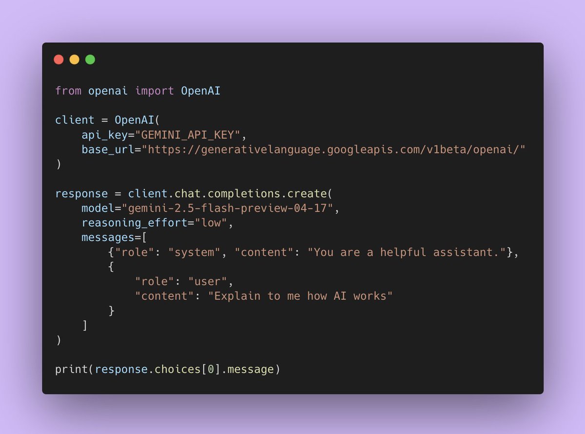 The Gemini API through our OpenAI compatibility layer now supports reasoning efforts: "low", "medium", "high", and "none"! 

You can hot swap to Gemini 2.5 Flash with 3 lines of code changed : )