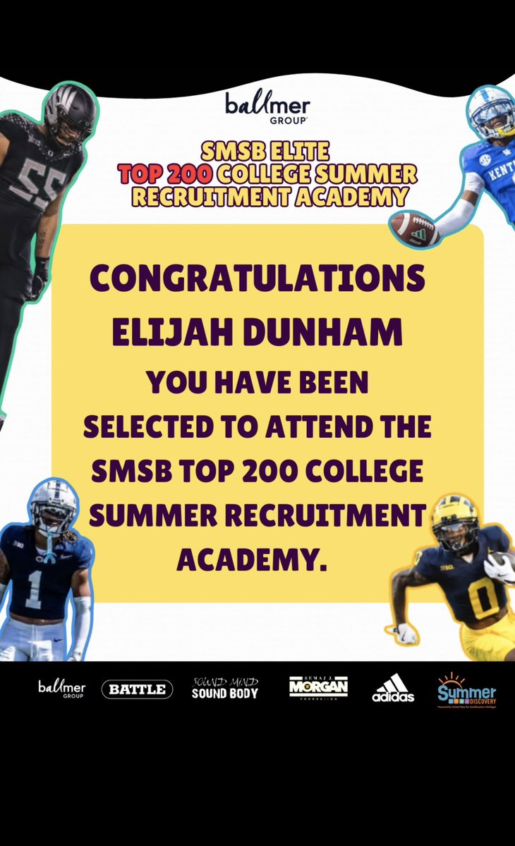 Elijah Dunham (@edunham87577) on Twitter photo Extremely happy and thankful for being picked in SMSB top 200 college summer recruitment <a href="/smsbacademy/">SoundMind SoundBody®</a> <a href="/CoachSemaj/">Coach Semaj T. Morgan</a> Extremely happy and thankful for being picked in SMSB top 200 college summer recruitment <a href="/smsbacademy/">SoundMind SoundBody®</a> <a href="/CoachSemaj/">Coach Semaj T. Morgan</a>