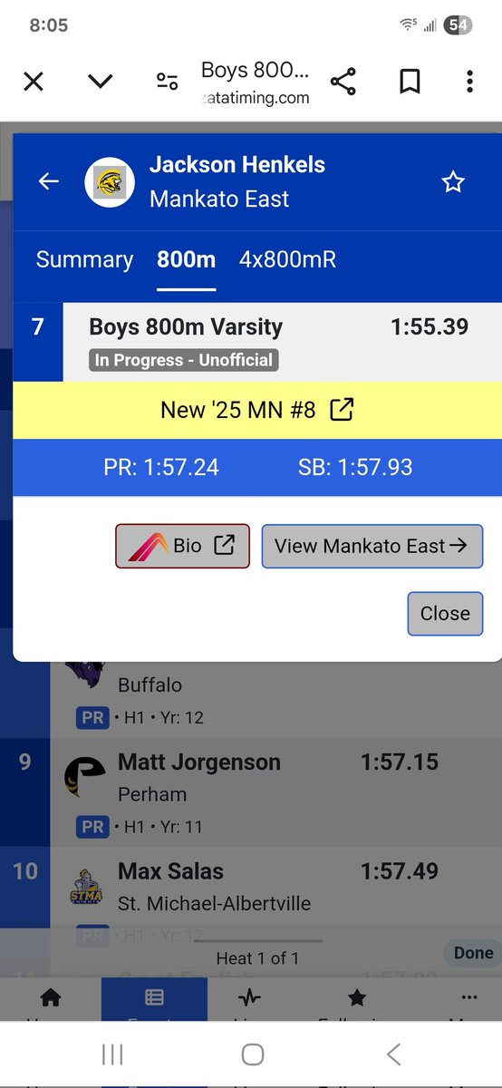 Jackson Henkels sets a new Mankato East School Record in the 800 meter run at Hamline tonight!!!